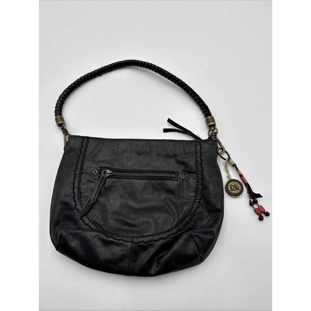 The Sak Indio Demi Pebble Leather Braided Strap Hobo Boho Shoulder Bag Black Bag